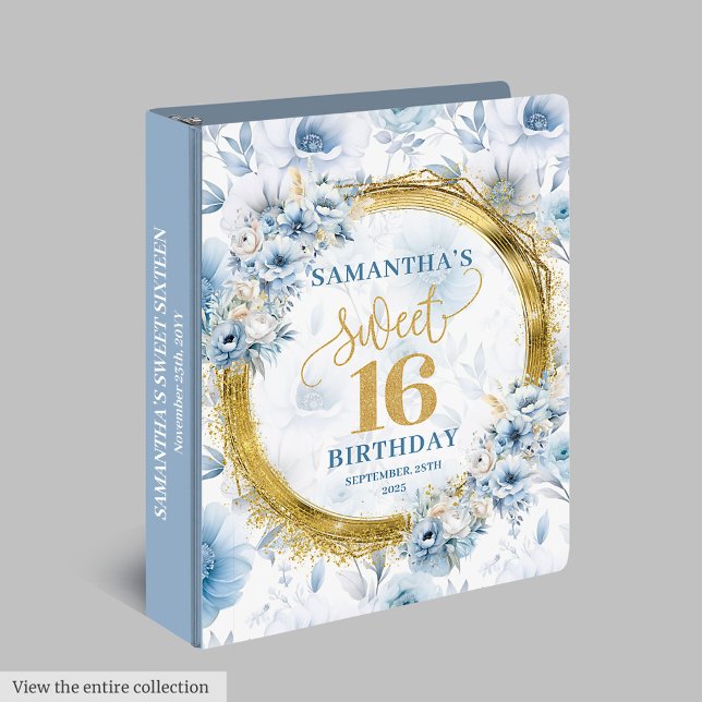 Classeur Sweet sixteen   de Parties scintillant d' (Blue Flower Gold Glitter Sweet Sixteen Ring Binder)