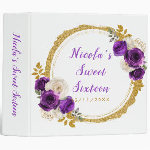 Classeur Sweet sixteen foncé violet et or élégant Fleurs