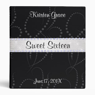 Classeur Sweet Sixteen, Noir, Argent, Bling, Sur mesure