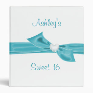 Classeur Sweet Sixteen, Turquoise, Ruban à l'aspect Satin,