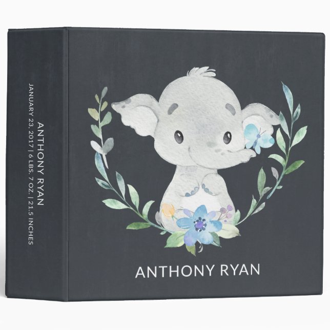 Classeur tableau noir Little Elephant Boys Baby Photo Album (Devant/Côté)