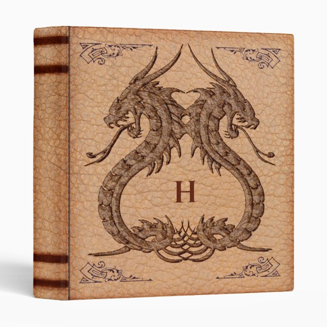 Classeur Tatouage Dragon Monogramme Cuir Aspect (Devant/Côté)