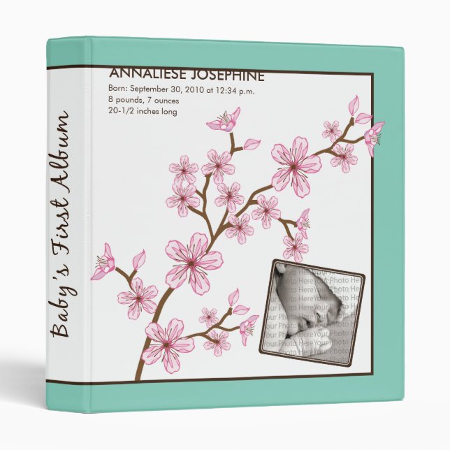Classeur {TBA} Album personnalisé pour bébés : Fleur de cer (Devant/Côté)