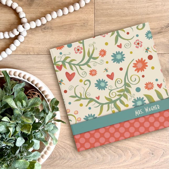 Classeur Teacher Jolie libellule florale Personnalisée (Créateur téléchargé)