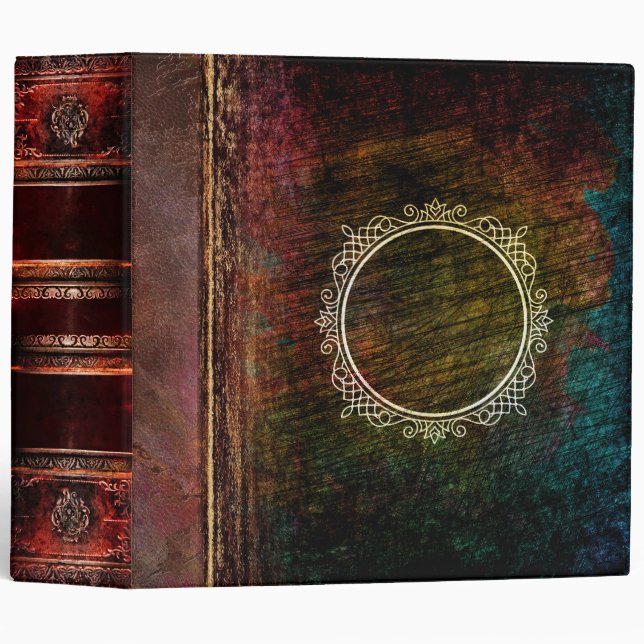 Classeur Teal rustique et tome antique de crête Brown d'or (Devant/Côté)