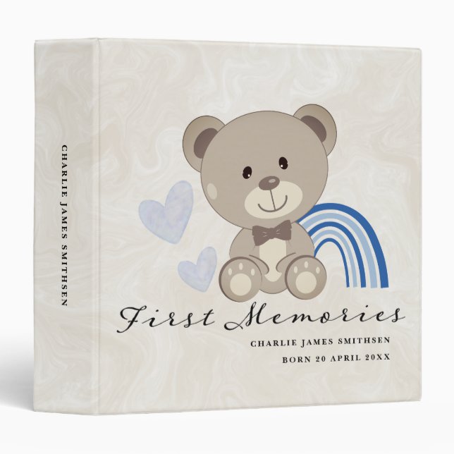 Classeur Teddy Bear Premiers souvenirs Baby Book Bleu (Devant/Côté)