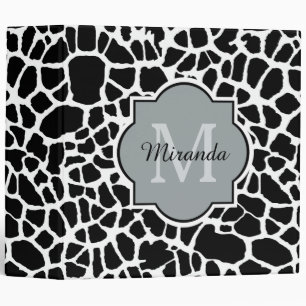 Classeur Tendance Black White Giraffe Imprimer Nom Monogram
