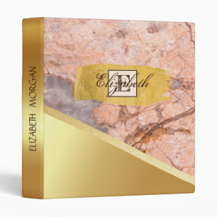 Classeur Tendance Brossé Doré, Pierre de Marbre, Monogramme