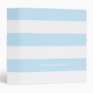 Classeur Tendance moderne bleu clair rayures blanches nom p