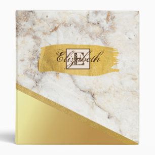 Classeur Tendance Pinceau Doré, Marbre, Monogramme