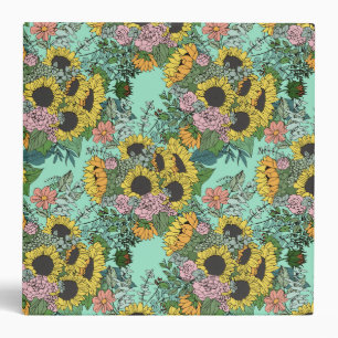 Classeur Tendance tournesol jaune et rose roses design