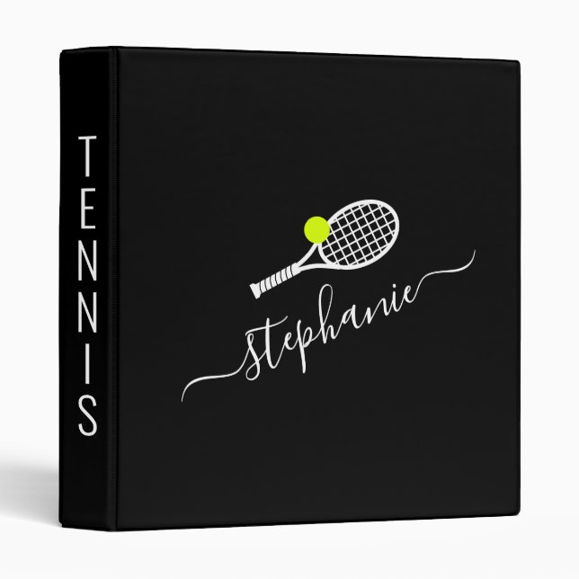 Classeur Tennis Nom du capitaine Élégant Écriture Monogramm (Devant/Côté)