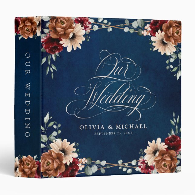 Classeur Terracotta Marine Bleu Bourgogne Mariage géométriq (Devant/Côté)