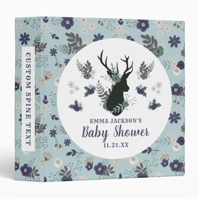 Classeur Tête de cerf rustique fleurs bleues moderne Baby S (Devant/Côté)