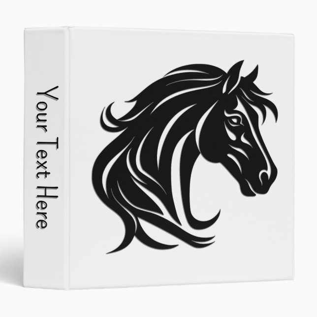 Classeur Tête de magnifique cheval noir avec texte personna (Devant/Côté)