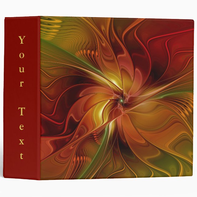 Classeur Texte Abstrait de l'art fractal rouge orange vert (Devant/Côté)