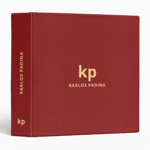Classeur Texte minimal en or Texture en cuir rouge Imprimer