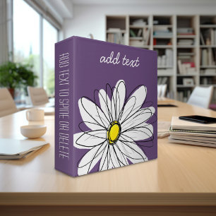 Classeur Texte personnalisé marguerite mauve et jaune