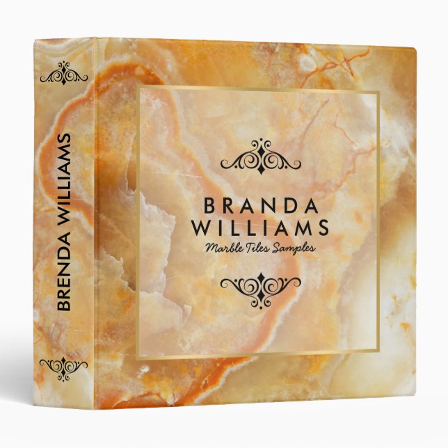 Classeur Texture Brown en marbre clair avec cadre or et noi (Devant/Côté)