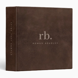 Classeur Texture de cuir marron Minimaliste Monogramme pers