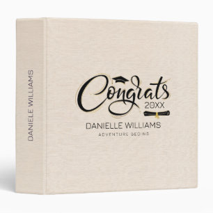 Classeur Texture de lin beige Félicitations Grande Typograp