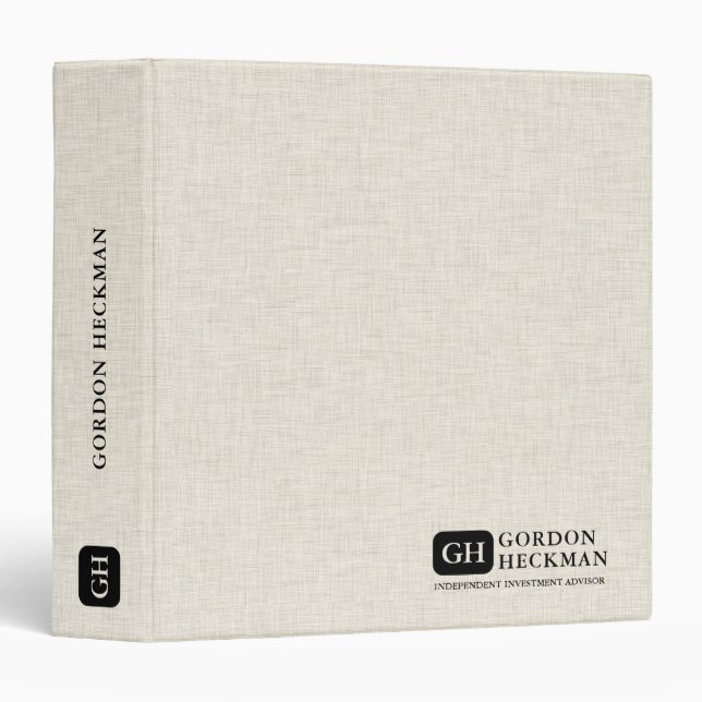 Classeur Texture de lin beige simple Monogramme personnalis (Devant/Côté)