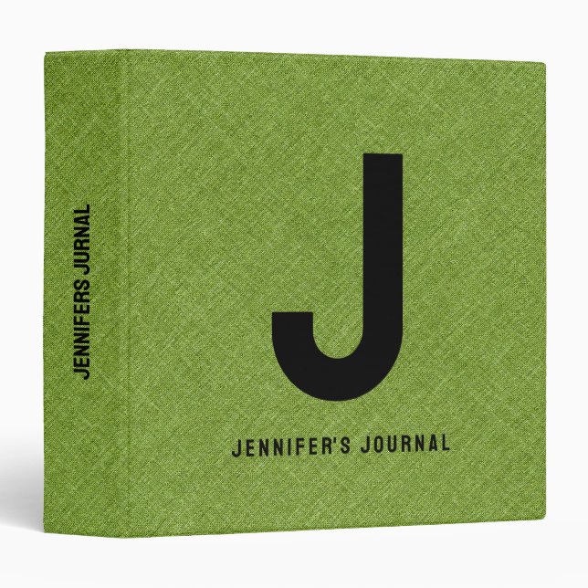 Classeur Texture de lin vert personnalisé Typographie noire (Devant/Côté)