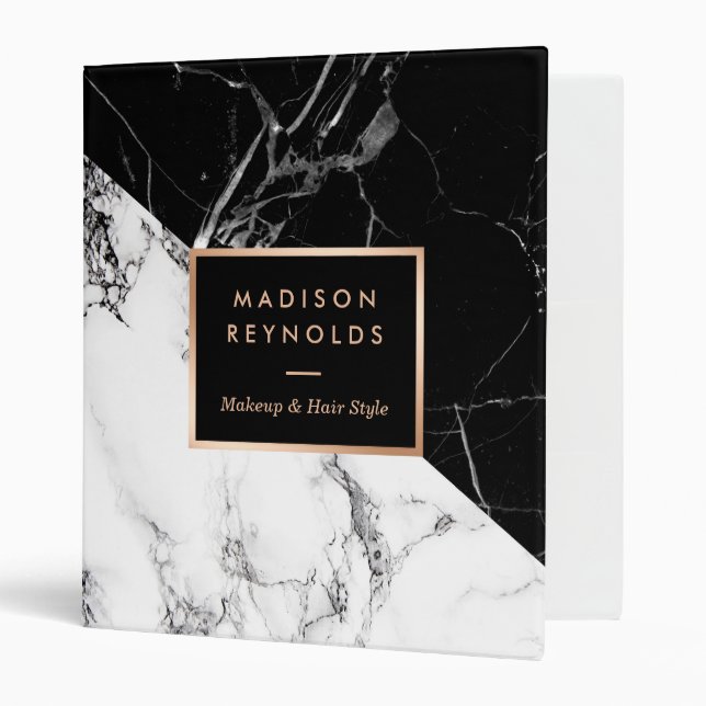 Classeur Texture de marbre noir et blanc mixte Design uniqu (Devant/intérieur)