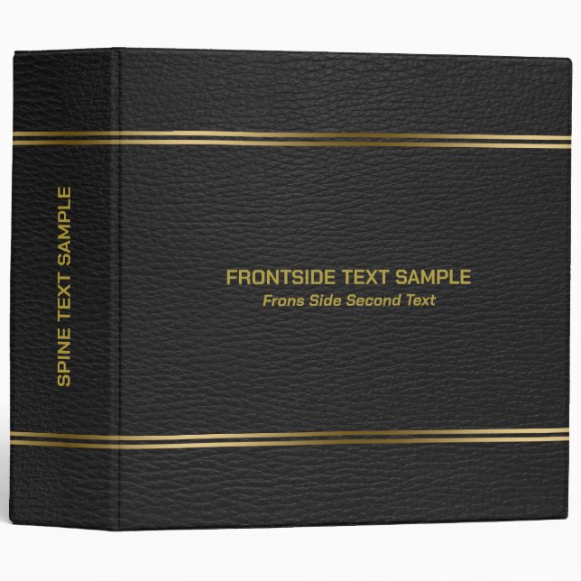 Classeur Texture en Cuir Noir Tons Or Tons Taches Accentuat (Devant/Côté)