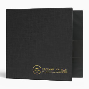 Classeur Texture en lin noir simple Print Justice Gold Logo
