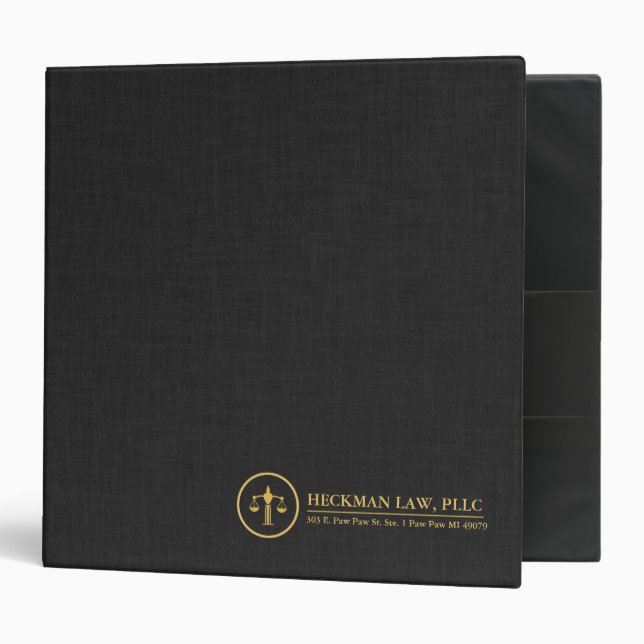 Classeur Texture en lin noir simple Print Justice Gold Logo (Devant/intérieur)