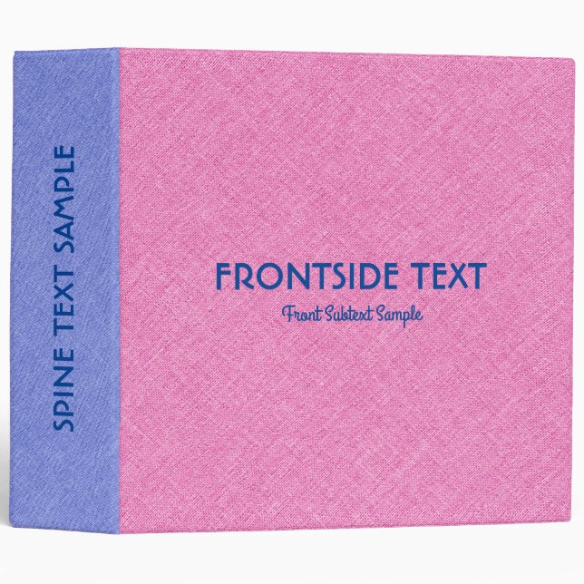 Classeur Texture rose et bleu en faux lin (Devant/Côté)