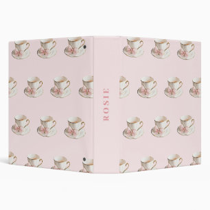 Classeur Théière rose élégante et coquette avec nœud papill