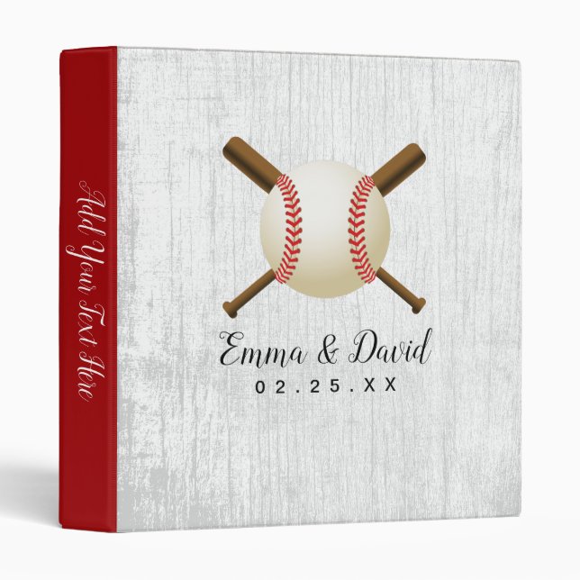 Classeur Thème de baseball Rustic Wood Texture Sport Mariag (Devant/Côté)