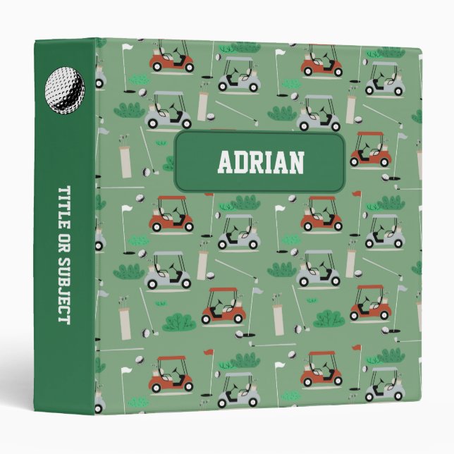 Classeur Thème de golf de Golfer moderne Nom personnalisé A (Devant/Côté)