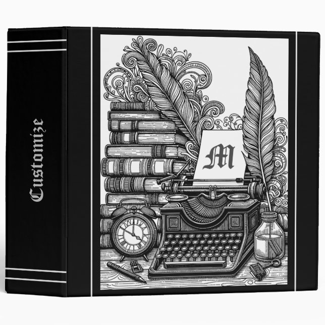 Classeur Thème de l'écrivain Vintage monogramme Couleur moi (Devant/Côté)