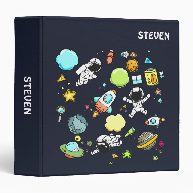 Classeur Thème spatial cool - Astronauts & Rocket Ships (Devant/Côté)