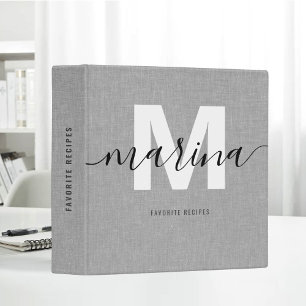 Classeur Tissu de lin noir Monogramme de recettes préférées