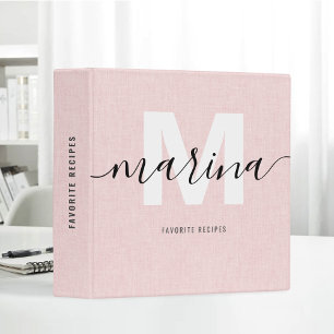 Classeur Tissu de lin rose blush Monogramme Recettes préfér