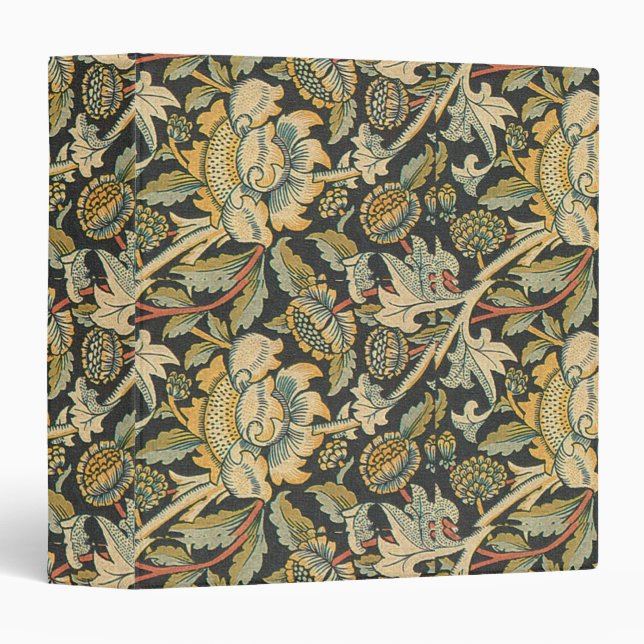 Classeur Tissu floral d'or bleu (Devant/Côté)