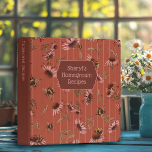 Classeur Titre personnalisé des échinacées et des abeilles