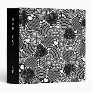 Classeur Titre personnalisé Motif de cœurs décoratifs noirs