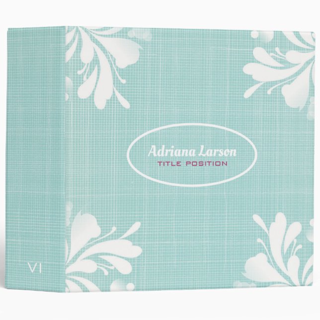 Classeur Toile Bleue Et Fleurs Blanches (Devant/Côté)