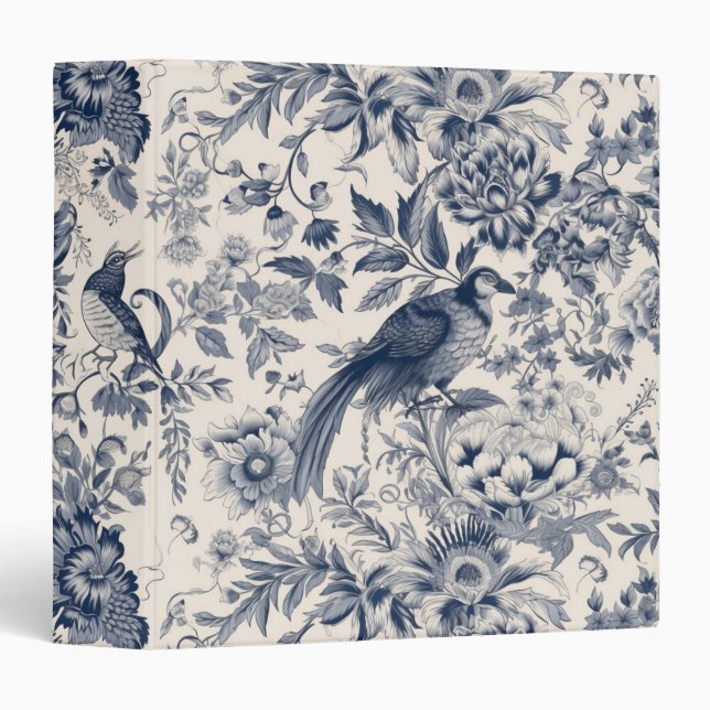 Classeur Toile bleue vintage Fleurie (Devant/Côté)