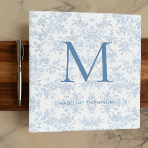 Classeur Toile Botanique Classique Monogramme Bleu Français