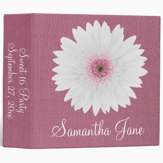 Classeur Toile de jute rose et mémoire personnalisée par (Devant/Côté)