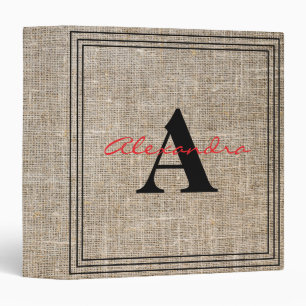 Classeur Toile de lin beige élégant rustique monogramme mod