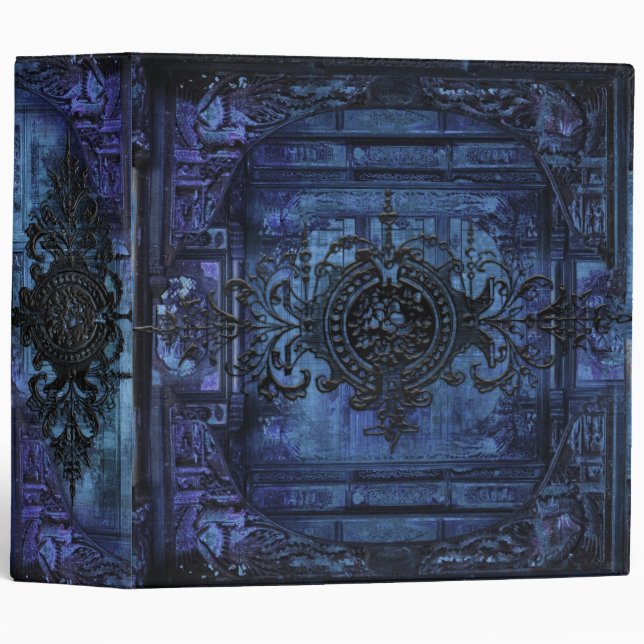 Classeur Tome ancien victorien noir et bleu gothique (Devant/Côté)