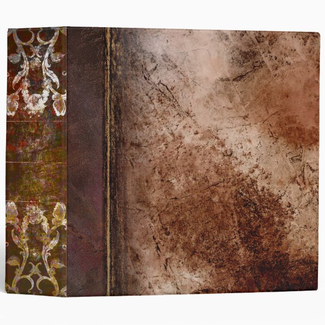 Classeur Tome antique en cuir Brown âgé rustique (Devant/Côté)