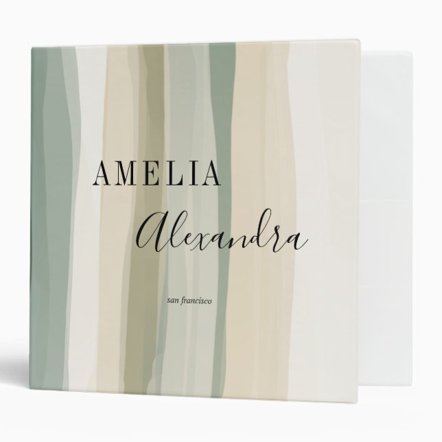 Classeur tonalité terrestre Boho Retro Script Lignes Abstra (Devant/intérieur)